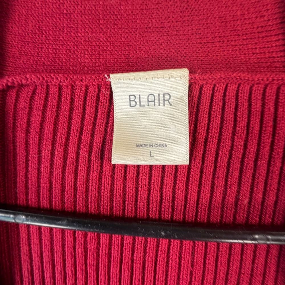 Blair Ribbed Cardigan Sweater Women Large Red Longline Open Front Knit Preppy L - Picture 2 of 9